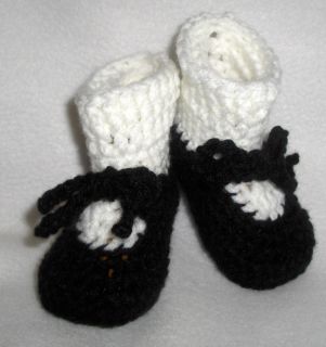 Handmade Crochet Baby Dress Shoes Booties 0 3 Months Black and White