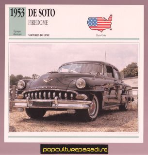 1953 de Soto DeSoto Firedome Car French Photo Spec Card