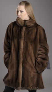 Brown Demi Buff Saga Let Out A Style Mink Fur Jacket Coat with Sable