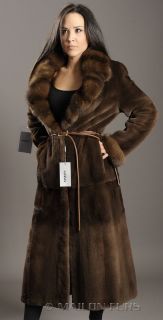 Sheared Brown Demi Buff Mink Fur Coat with Canadian Sable Collar