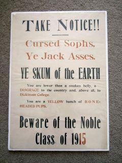 Dickinson College Carlisle PA 1915 Poster Cursing Sophomores