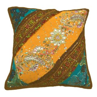 Decorative Pillow Case Multi Color Beaded Handmade Patchwork Cushion