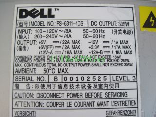 Dell Y2103 PS 6311 1Ds Dimension 4700 8400 305W Power Supply G4265