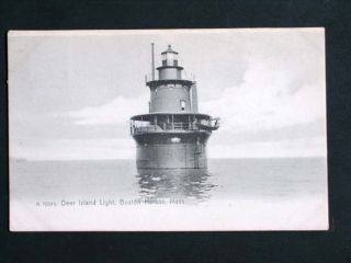 Deer Island Light Boston MA c1908 Old Vintage Postcard