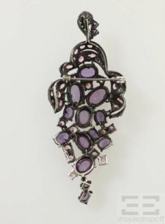 Designer Sterling Silver Purple Clustered Gemstone Brooch Earrings Set