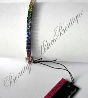 Tennis Princess Cut Design Sapphire CZ Rainbow Premier Park Bracelet