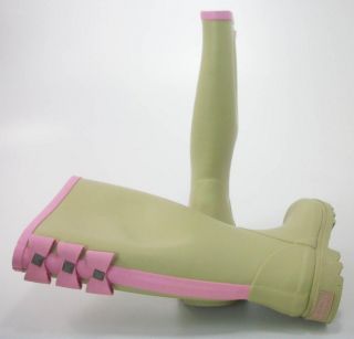 Dirty Laundry Womens Roxette Plain Rub Khaki w Pink Bows Rain Boots