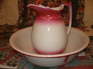 Vintage Dundee Pitcher Devon Bowl Pink White Vintage Late 1800 Early