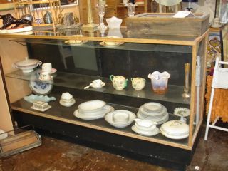  1940s Oak and Glass Store Display Case Counter Advertising