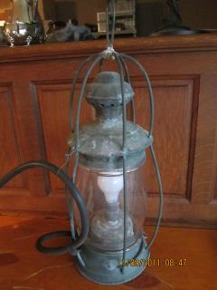 Antique Copper F O Dewey Railroad Fireman Lantern 1800s Blown Glass