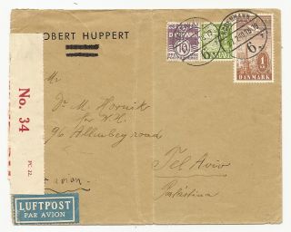 Denmark WWII Intr Censored Airmail Cover 1940 to Palestine