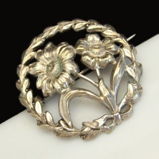  Vintage Brooch Pin Stamped Open Flowers Nice Detail Design