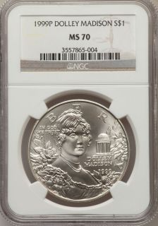 1999 P $1 Dolley Madison Commemorative Silver dollar NGC MS70
