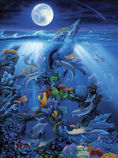 and collectible 550 piece jig saw puzzle entitled dolphin reef
