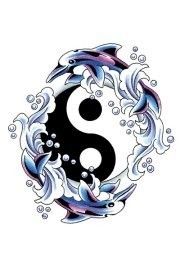 YING YANG DOLPHIN COLORFUL Temporary Tattoo BEAUTIFUL COLORS