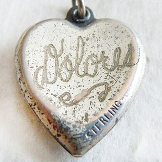  1940s SCOTTIE SCOTTY DOGS PUFFY HEART sterling silver charm ~ DOLORES