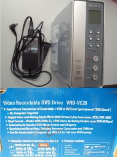 Sony VRD VC20 Video Recording VHS or Camcorder to DVD Direct No