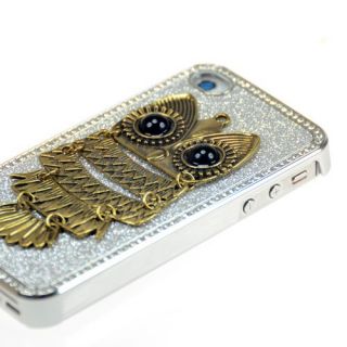 Sliver Glitter Bling Diamond Owl Hard Case Cover for iPhone 4 4S 4G