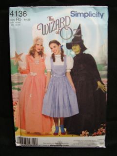 NEW Simplicity 4136 Wizard of Oz Dorothy Glinda Wicked Witch costume