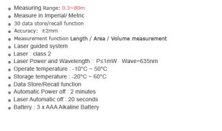 Digital Laser Distance Meter Area Volume 80M Measurer Range Finder
