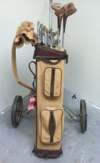  Set of Vintage J C Higgins Doug Ford Golf Clubs Bag Bag Cart