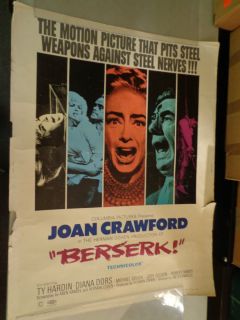 Movie Poster 30 x 40 Berserk Joan Crawfors Dianan Dors