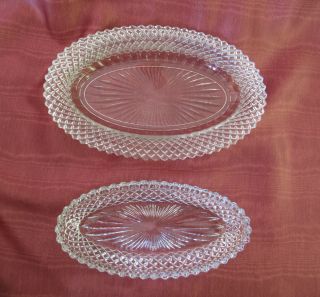 Vintage Elegant Glassware Diamond Point Oval Relish Bowl and Saucer