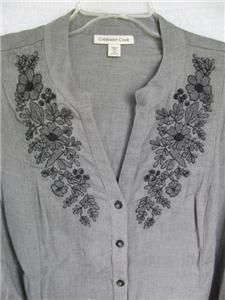 Coldwater Creek Dove Grey Embroidered Yoke Tunic