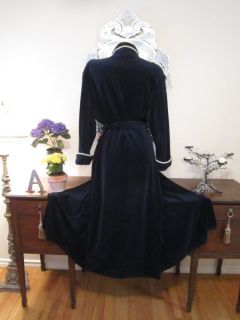 Vintage Diamond Tea Peignoir Robe  Navy Blue Velvet