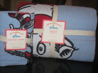 Pottery Barn Kids Dr Seuss Cat in The Hat Quilt Sham Sheets Twin New 5