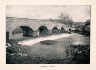 1906 Halftone Print Culmstock Bridge Culm River Devon England Archway