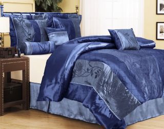 auction for 8 pc navy blue satin curtain set includes 2 panels 57 wide