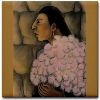 Diego Rivera Ceramic Art Tile Indian Woman with Flowers