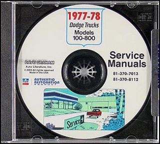 1977 1978 Dodge Truck Shop Manual CD Pickup Power Wagon Warlock Lil
