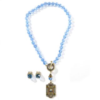  TOGGLE DROP BLUE FACETED CRYSTAL BEADED NECKLACE and EARRING SET NEW