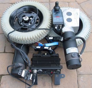 Wheelchair motor/wheel set with controller and joystick. For robotics