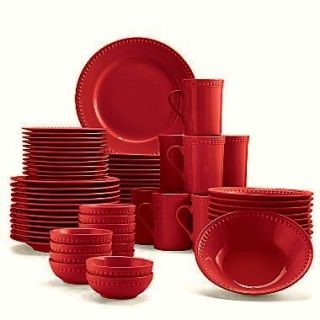 RED STONEWARE DINNERWARE Dishes Set Service for 12
