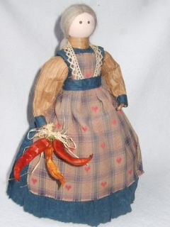 OOAK ARTIST MADE PAPER & CLOTH COUNTRY DOLL holds real dried peppers
