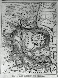 TOPO ANTIQUE MAP OF FORT DONELSON AREA AT TIME OF BATTLE WITH GRANT
