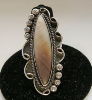 Native American Silver Abalone Ring Nice Sz 7 1 2 Signed H L