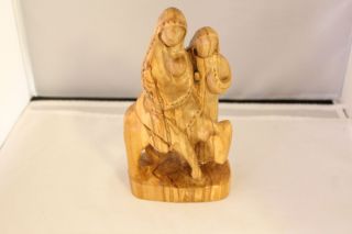   Olivewood Statue of Faceless Family of 3 On Donkey Mary Joseph Jesus