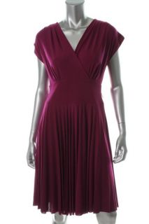 Donna Morgan Purple Faux Wrap Pleated Sleeveless Casual Dress 10 BHFO