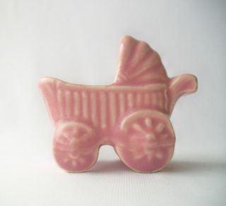 Vintage Baby Carriage Pink Miniature Ceramic Pottery USA 1950s 1960