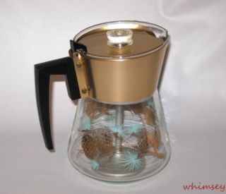Douglas Flameproof Coffee Pot Percolator Retro 1960s Gold Pinecone