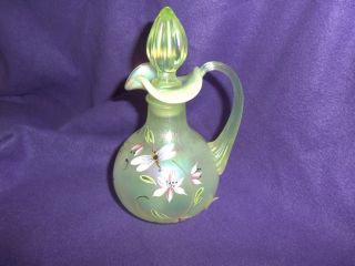  Painted Signed Topaz Opalesent Cruet Lily Trail w Dragon Fly