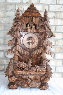 RARE Large Dold Exquisite Mantel Shelf Musical Cuckoo Clock Carved 16