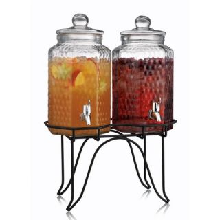  Del Sol Hammered Glass Double Drink Dispenser on Stand 1842