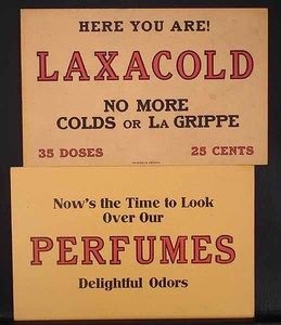 free early 1900 s pharmacy signs perfume face pwdr colds