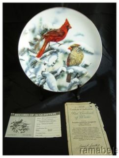 Red Cardinals Winter ODriscoll 23K Gold Rim Bird Plate