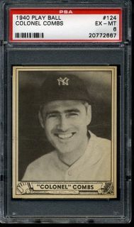  1940 Play Ball Gum #124 Earle Colonel Combs, Yankees HOF PSA 6 ex/mt